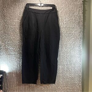 Eve Gravel Sparrow M Black Linen Blend High Waist Tapered Leg Pants Zip Preppy